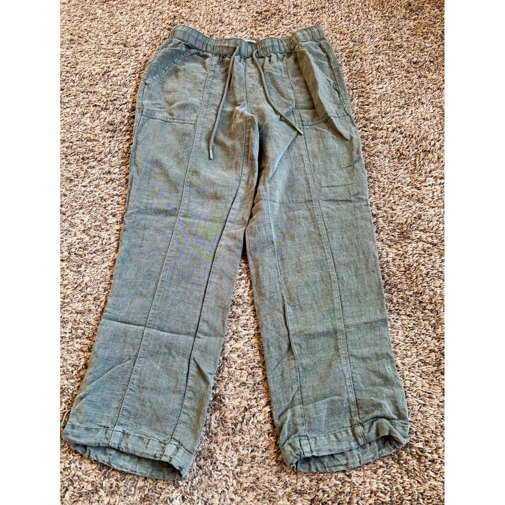 Nicole Miller New York Women's Green Solid Linen Lyocell Wide-Leg Pants Pockets